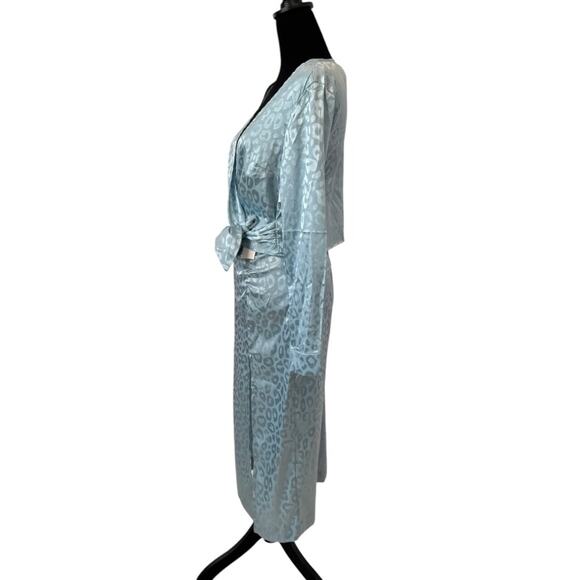 NEW SOMETHING NEW Blue Topaz Mia Leopard Print Satin Wrap Top And Skirt Set Sz S - Picture 4 of 9